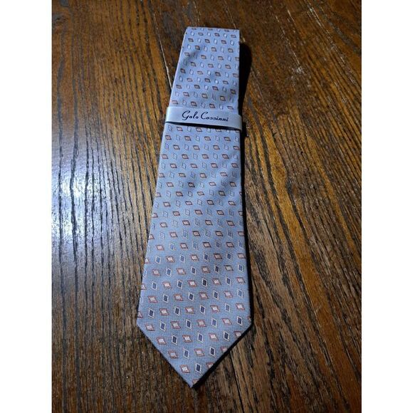 New Galo Cossinni Silk Handmade Mens Dress Neck Tie Grey Peach NWT - Picture 1 of 5